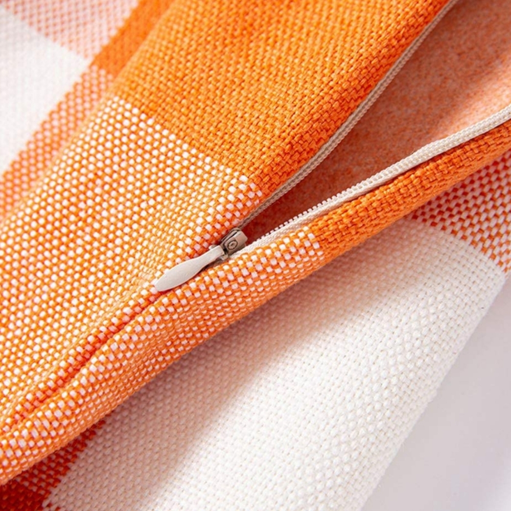 Set of 2 Rustic Farmhouse Buffalo Plaid Pillow Covers Orange Cream 18x18 - Picture 3 of 5